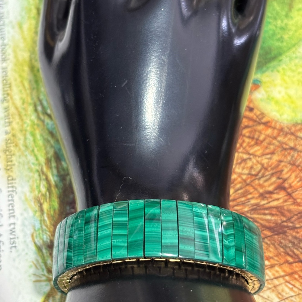 Vintage Malachite Stainless Steel Expansion Band Bracelet - Picture 6 of 8